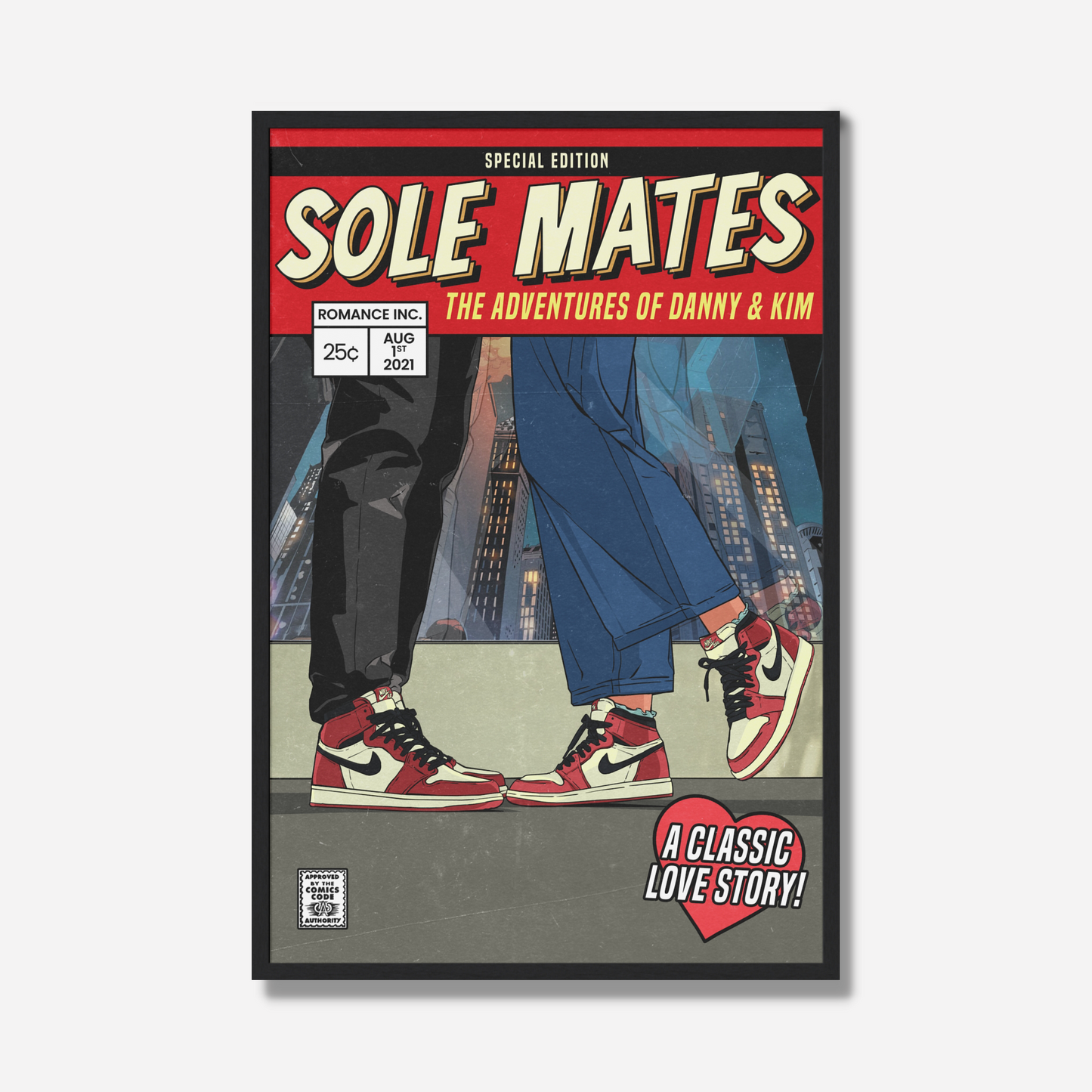 PERSONALIZED AJ1 SNEAKERHEAD COUPLE COMIC ART PRINT